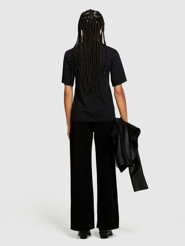 T-shirt with print and studs - women's short sleeve t-shirts - Black | Sisley image number 3